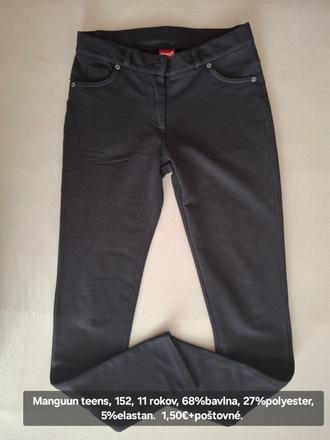 Dievčenské čierne elastické nohavice-džeginy., 152