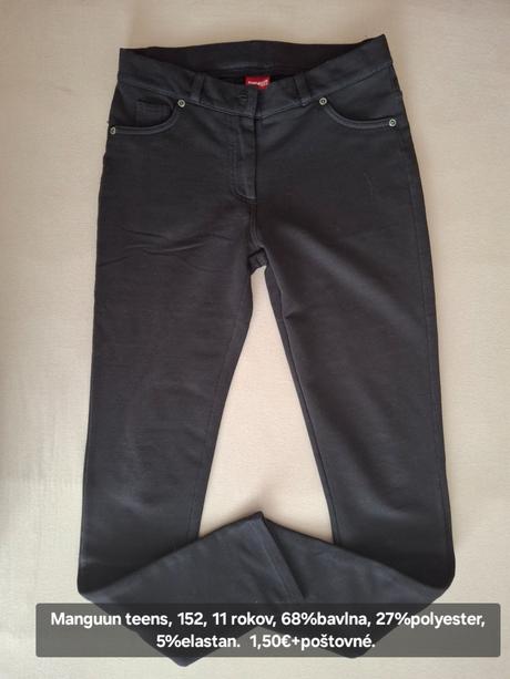 Dievčenské čierne elastické nohavice-džeginy., 152