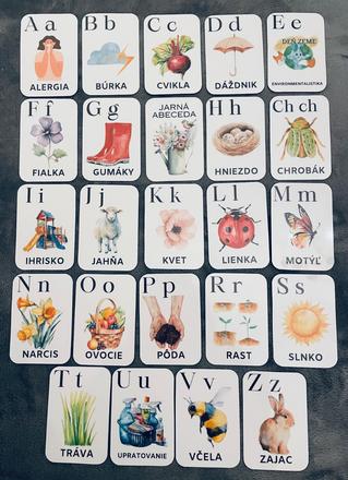 Krásne montessori kartičky jarná abeceda,