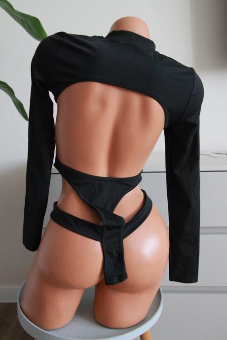 Čierny body top s výstrihom na chrbte, xs, xs