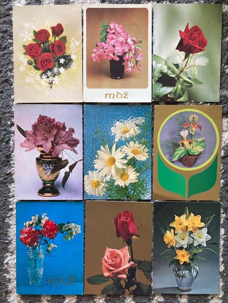 Retro pohľadnice kvety a mdž 80-90te roky, 