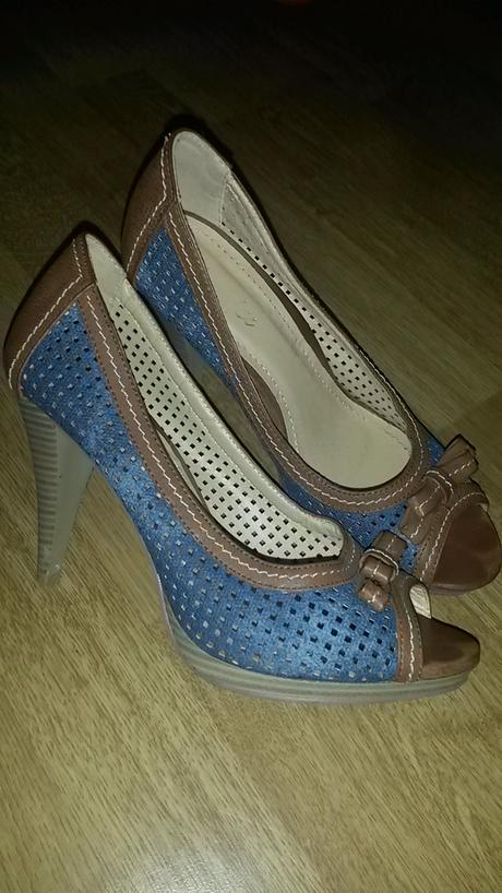 Vysoké lodicky - jeansovy look, 9cm podpätok, 38