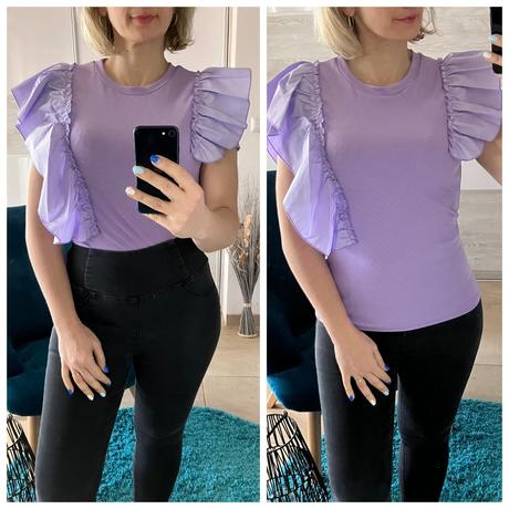 Dámske rebrované tričko s volánmi fialové, l / m / s