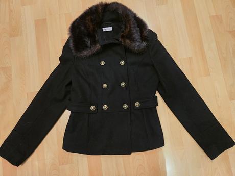 Čierny vlnený kabat 38, orsay,m