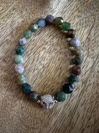 Náramok indický achát bicone výbrus s leopardom, 