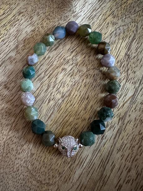 Náramok indický achát bicone výbrus s leopardom, 