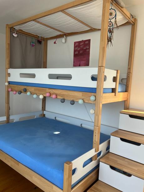 Detská poschodová posteľ masív buk, šírka (cm): 140,dĺžka (cm): 200