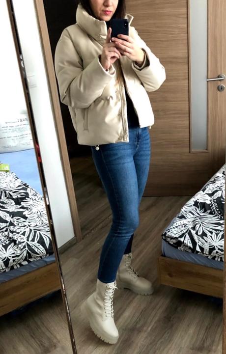 Kremova damska presivana bunda s stradivarius s ef, stradivarius,s