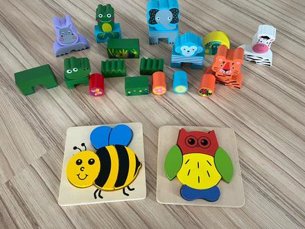 Drevené skladačky, kocky, 