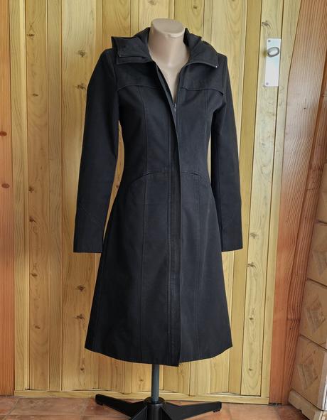 Dlhý čierny bundokabát -parka divided (h&m), 34, h&m,xs