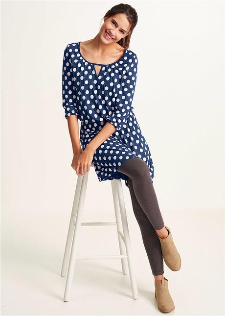 Bodkované šaty v modrej farbe, bonprix,36 / m / s