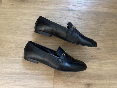 Čierne, kožené loafers/mokasíny, 40