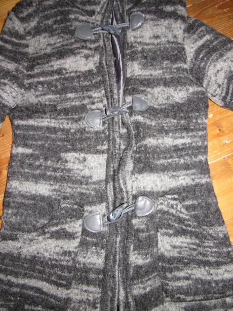 Melírovaný prechodný vlnený kabát s kapucňou, s