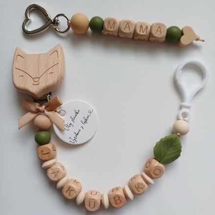 Retiazka na cumlík s karabinkou a kľúčenka, 