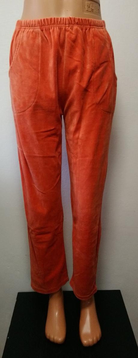 Dámske oranžové tepláky s vreckami, zamatové, s/m, s