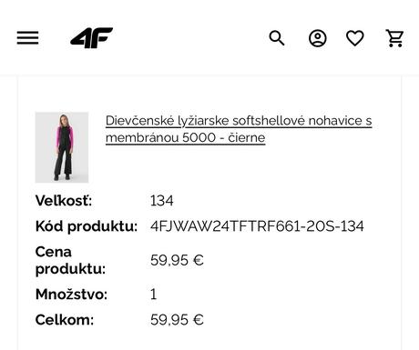 4f lyžiarske softshell nohavice, 134