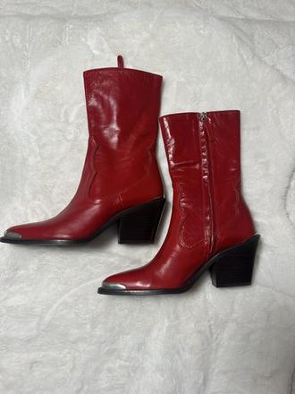 Červené kožené kozačky zn. zara, zara,40
