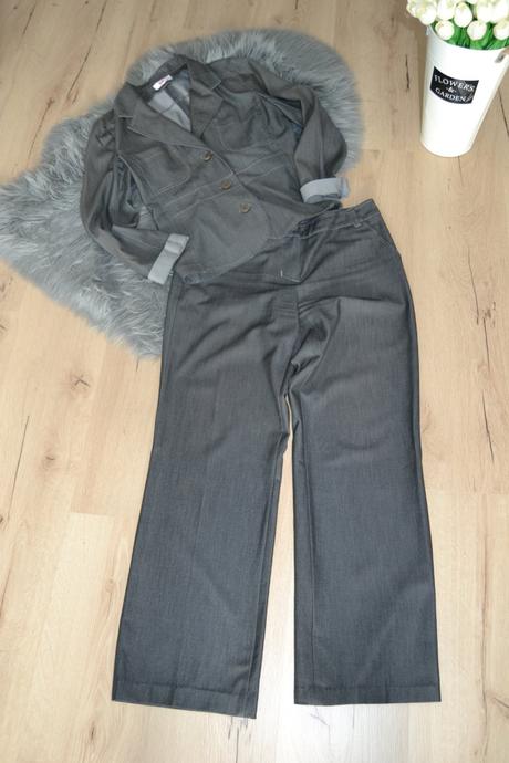 Dámsky sivý nohavicový kostým, veľ. 38, top stav, active,38