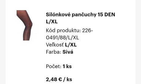 Šedé silonkové pančuchy 15 den veľ. l/xl, l