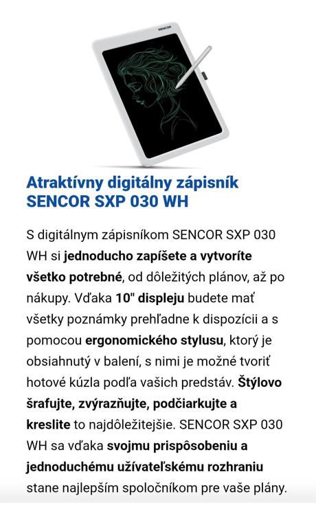 Sencor tabuľka digitálny zápisník ako nová, 