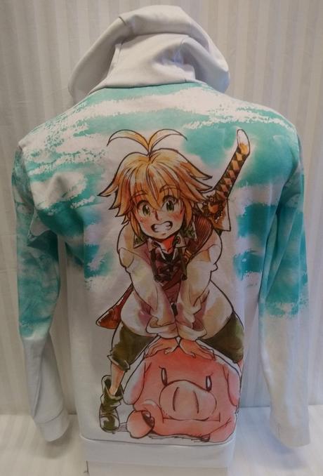 Biela mikina klokanka, farebný motív vpredu vzadu, s