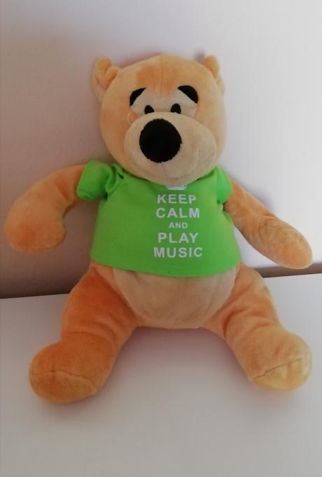 Plyšový medvedík so zeleným tričkom., 