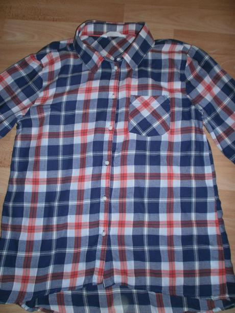 Károvaná flanelová košeľa m/l vzadu dlhšia, h&m,m