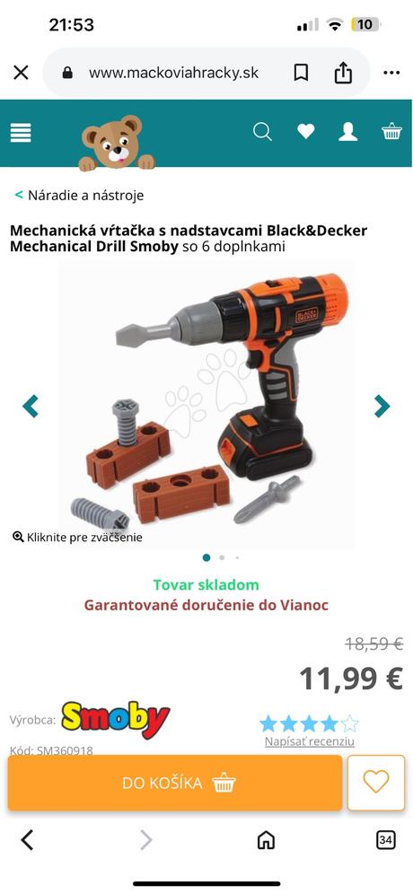 Mechanická vŕtačka s nadstavcami black&decker, 