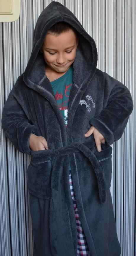 Tmavosivý župan pre deti s kapucňou melm-delfín, 128 / 134 / 140