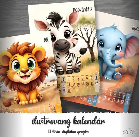 Safari zvieratká- detský kalendár a4,a3,a2,