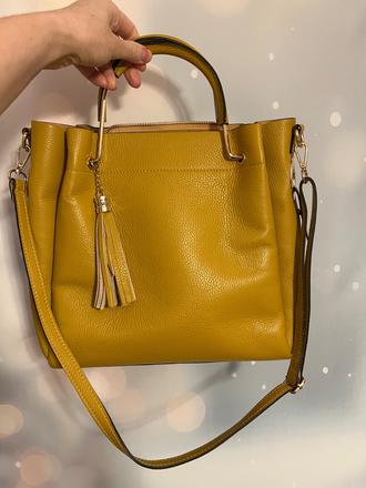 Kozena talianska kabelka v horcicovej farbe, 