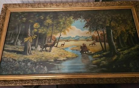 Motív jelenej zveri pri potoku v lese, 