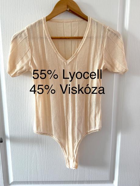 Krémové pletené body motf viskóza lyocell ažúrové, s