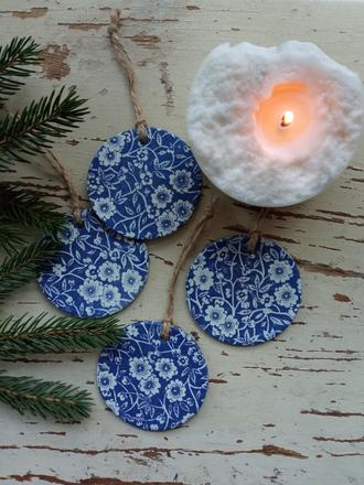 Vianočné ozdoby modrotlač 4ks,