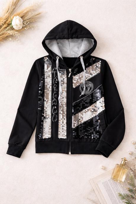 Čierna mikina s flitrami, s