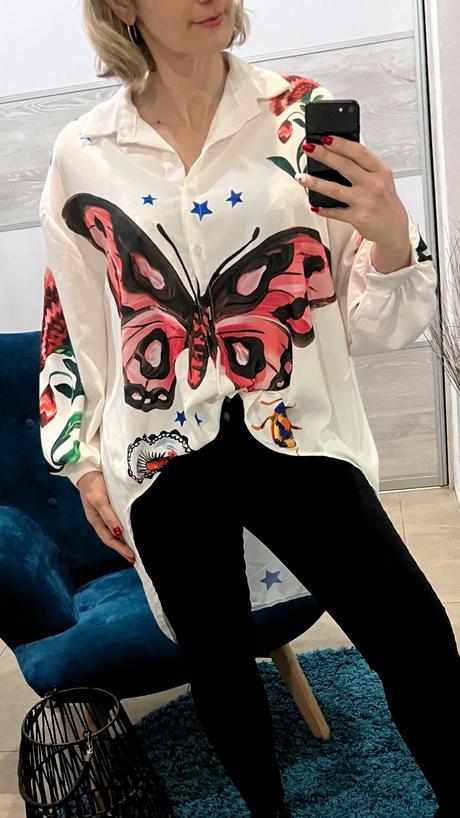 Dámska blúzka s motýlom a vzorom, l / m / s / xl