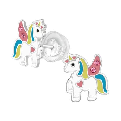 Detské strieborné náusnice jednorožec, 