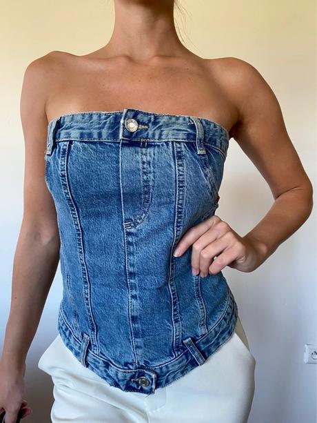Zara denimový korzetový top m, zara,s