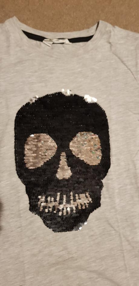 Tricko s meniacim flitrovym obrazkom veľ.134/140, h&m,134