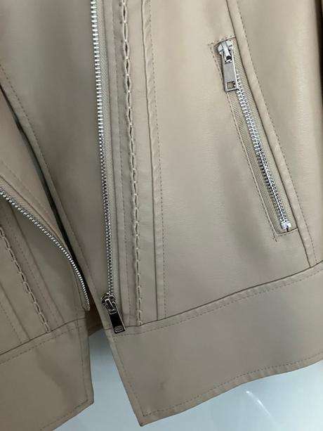 Bezova koženková bunda, s