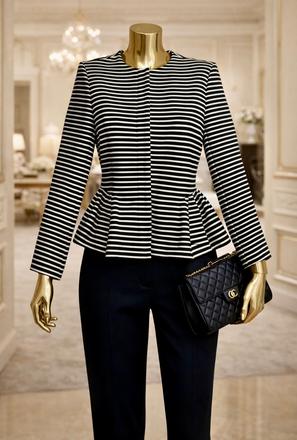 Elegantné pruhované čierno-biele sako, ovs,m