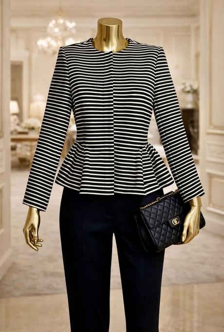 Elegantné pruhované čierno-biele sako, ovs,m