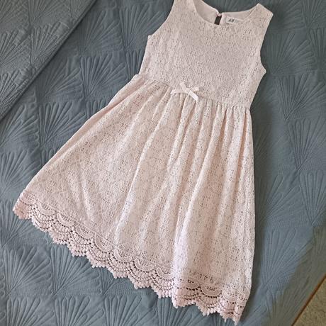 Ružové šaty s krajkou, h&m,140