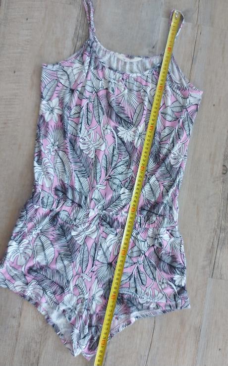 Ružový vzorovaný letný overal, h&m,164