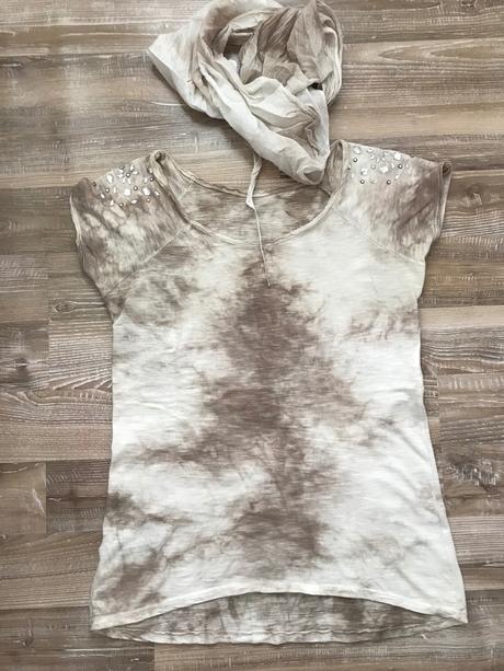 Batikované tričko s kamienkami+šatka, m