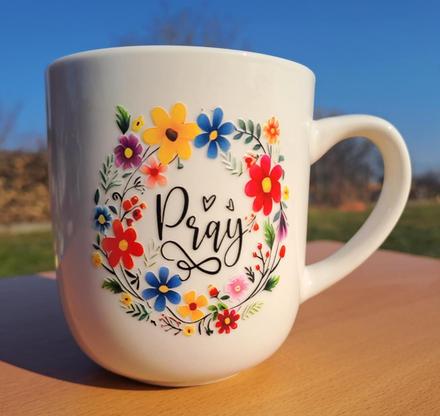 Keramický hrnček smotanový pray (modliť sa) (h2), 