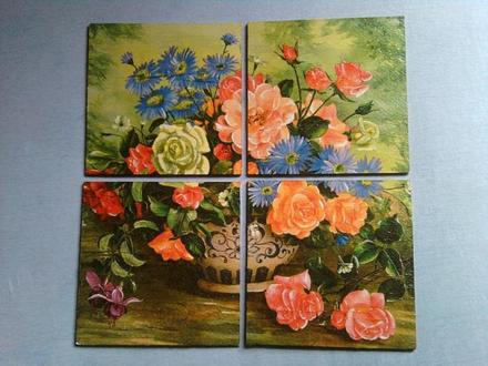 Set 4 obrázkov váza s kvetmi,