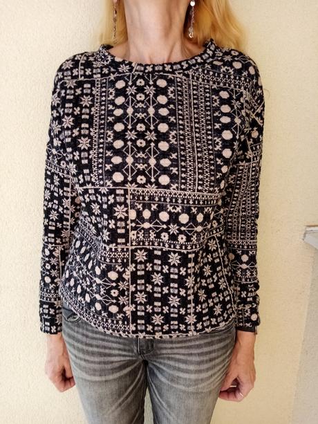 Zimný čierno-biely pulóver s motívom vločiek, h&m,s