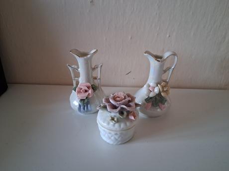 Porcelán set súprava váza šperkovnica dóza nádoba, 