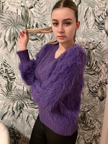 Dámsky huňatý sveter fialový l/xl, l / xl